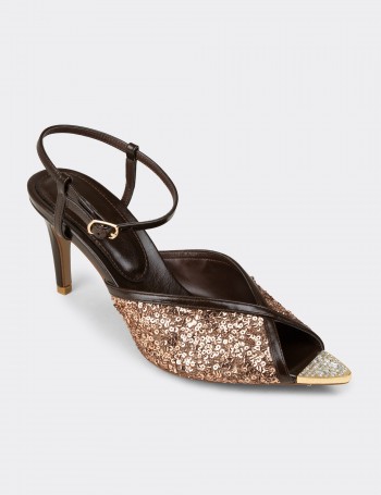 Women's Brown Sequin Ankle Strap Evening Heel Sandals - RD743ZKHVM01