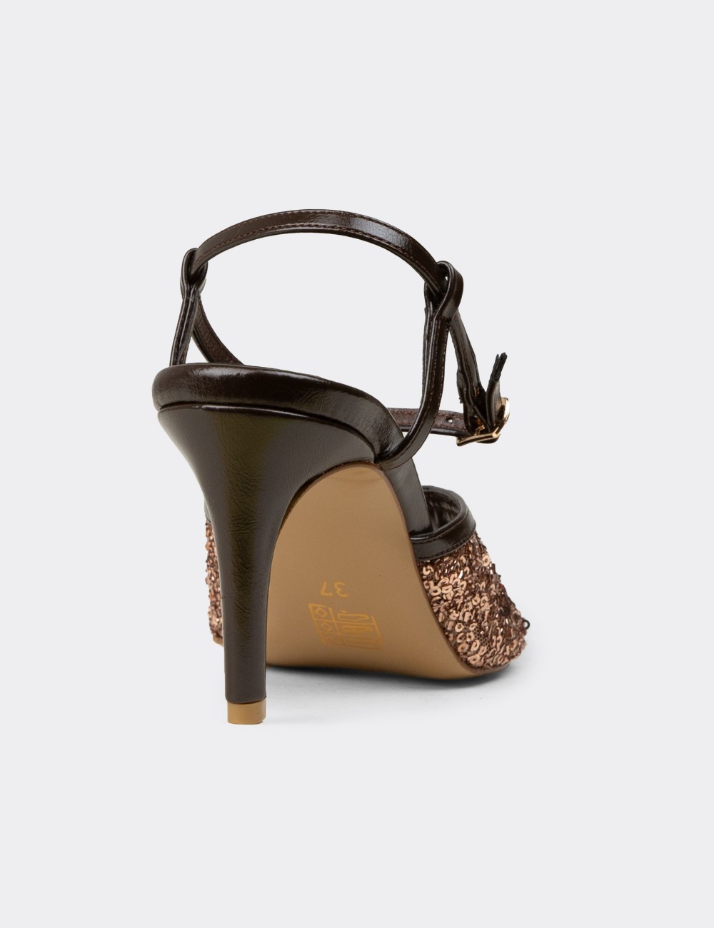 Women's Brown Sequin Ankle Strap Evening Heel Sandals - RD743ZKHVM01
