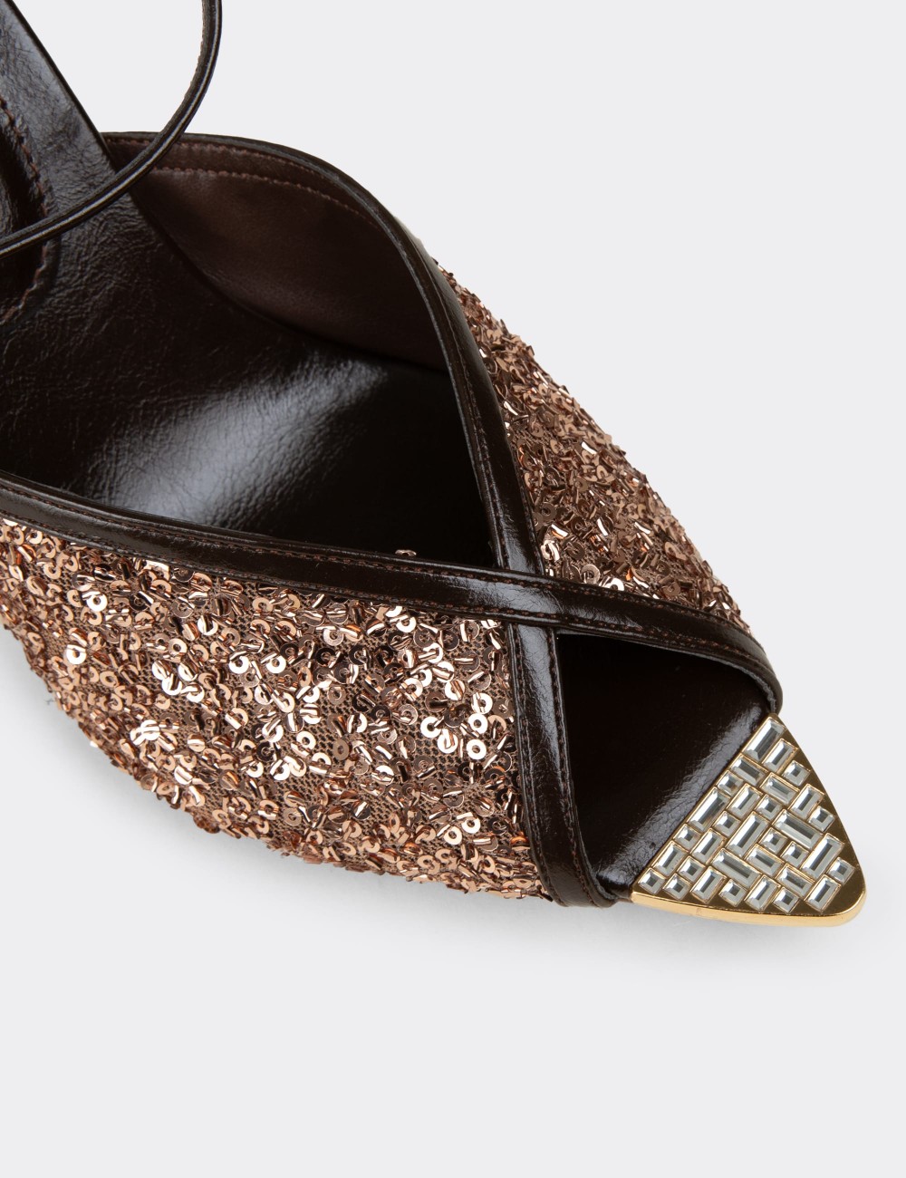 Women's Brown Sequin Ankle Strap Evening Heel Sandals - RD743ZKHVM01