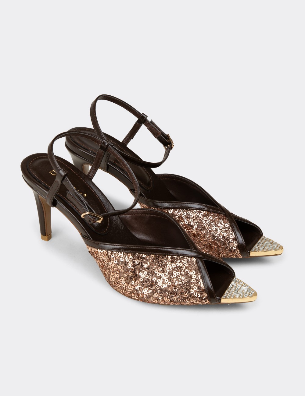 Women's Brown Sequin Ankle Strap Evening Heel Sandals - RD743ZKHVM01