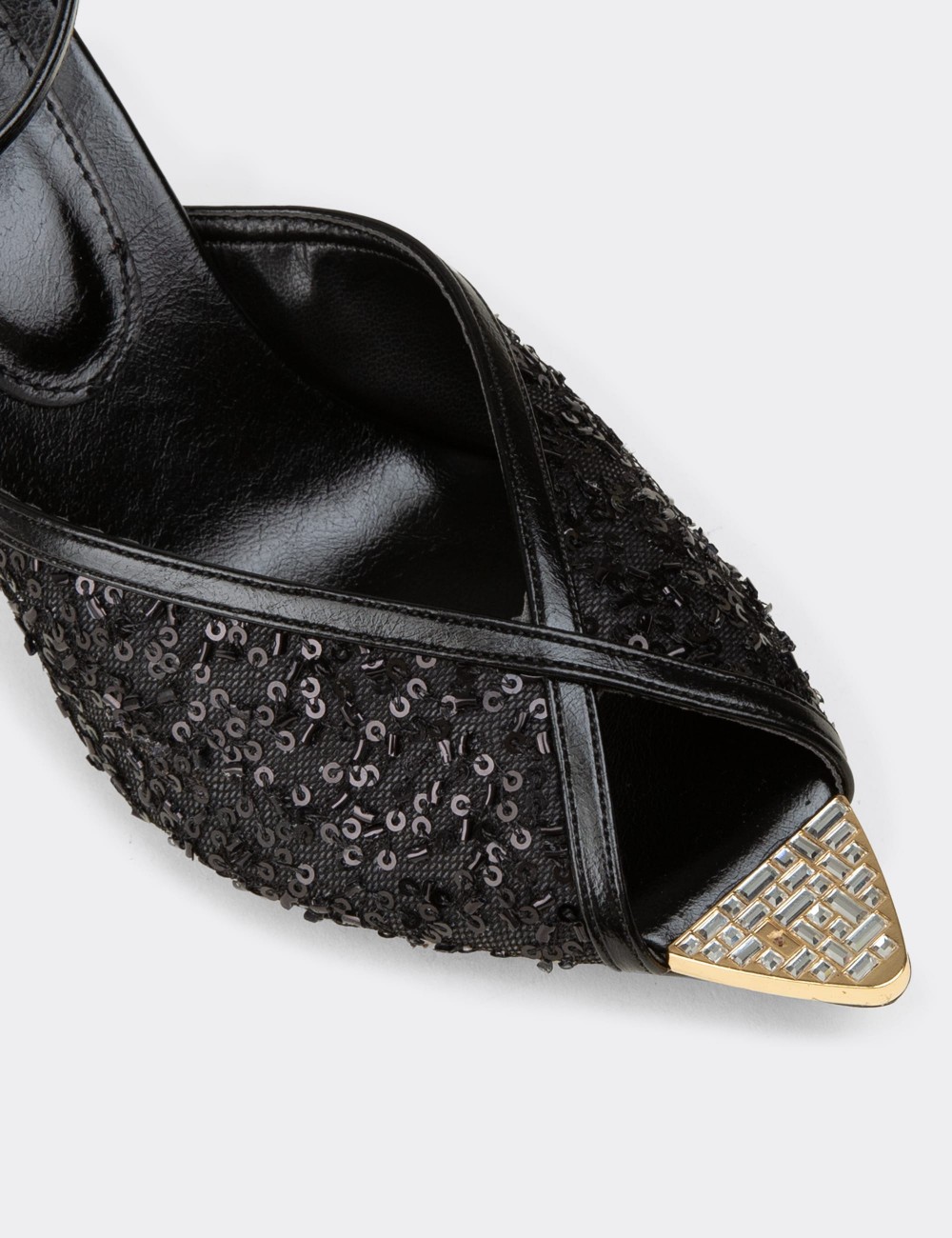 Women's Black Sequin Ankle Strap Evening Heels - RD743ZSYHM01