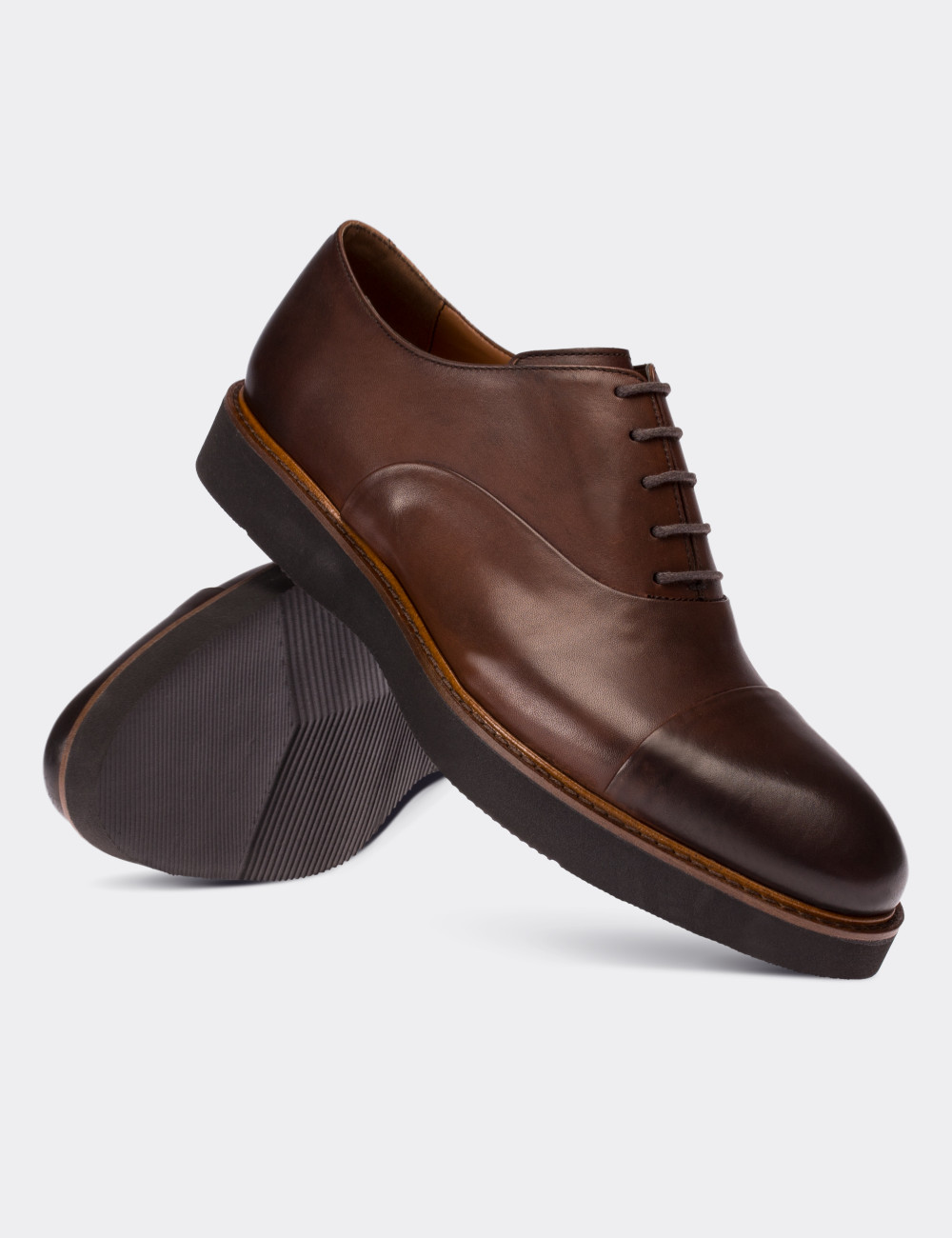 Brown  Leather Lace-up Shoes - 01026MKHVE01