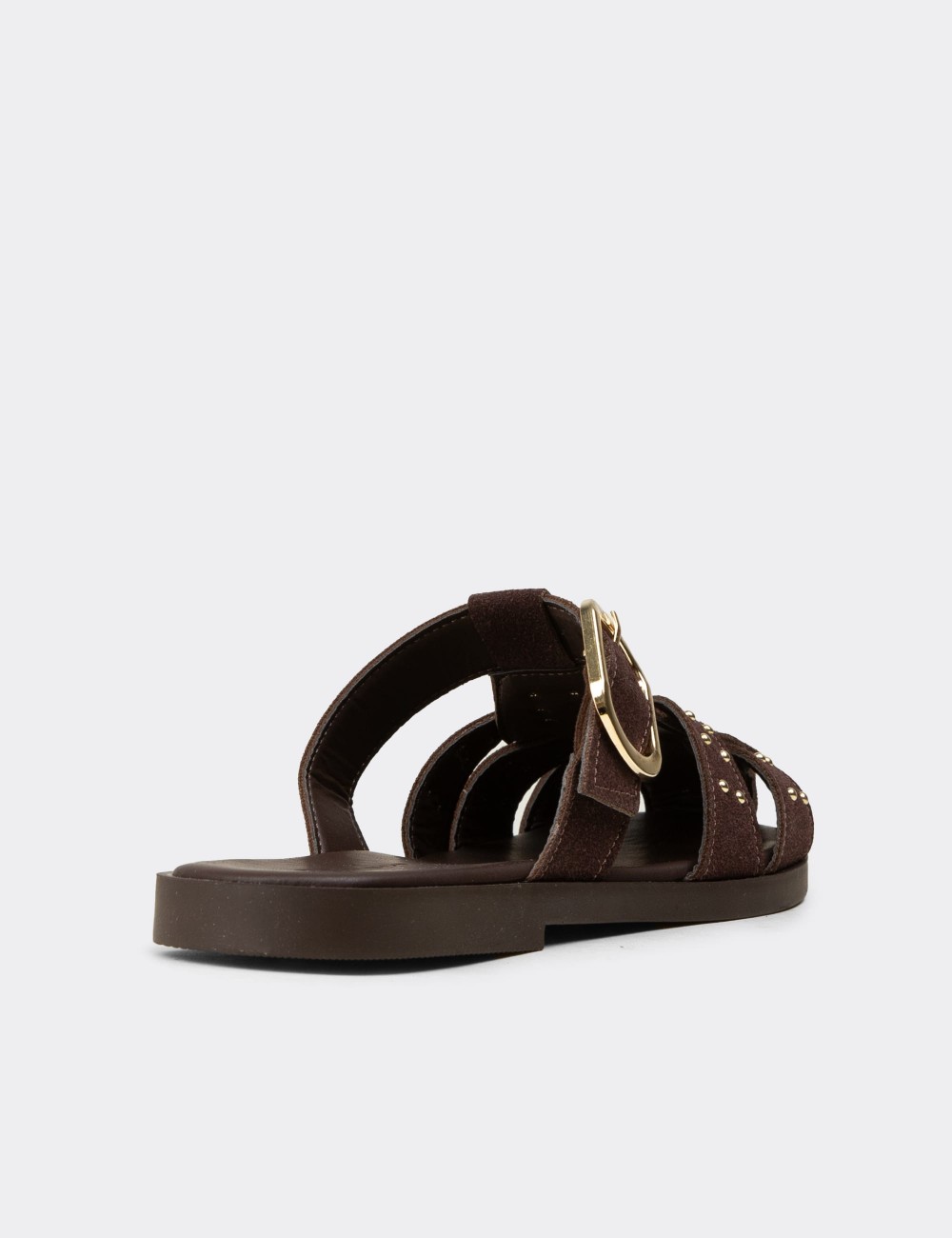 Women's Brown Studded Strap Slide Sandals - K0025ZKHVM01