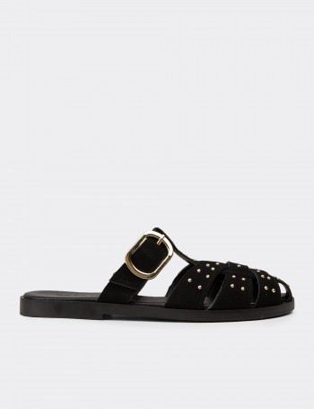 Women's Black Studded Slide Sandals