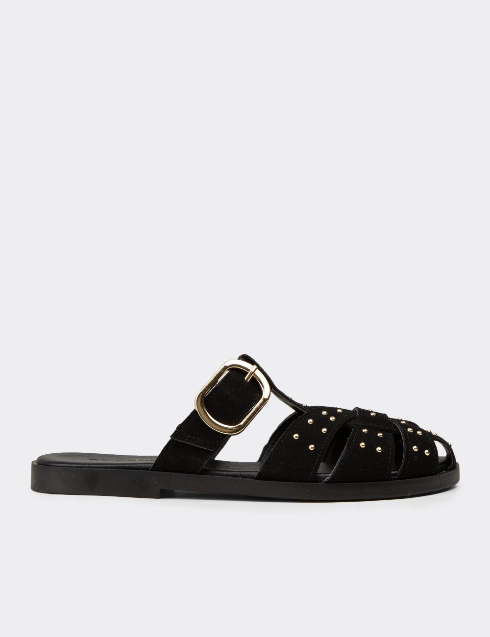 Women's Black Studded Slide Sandals - K0025ZSYHM01