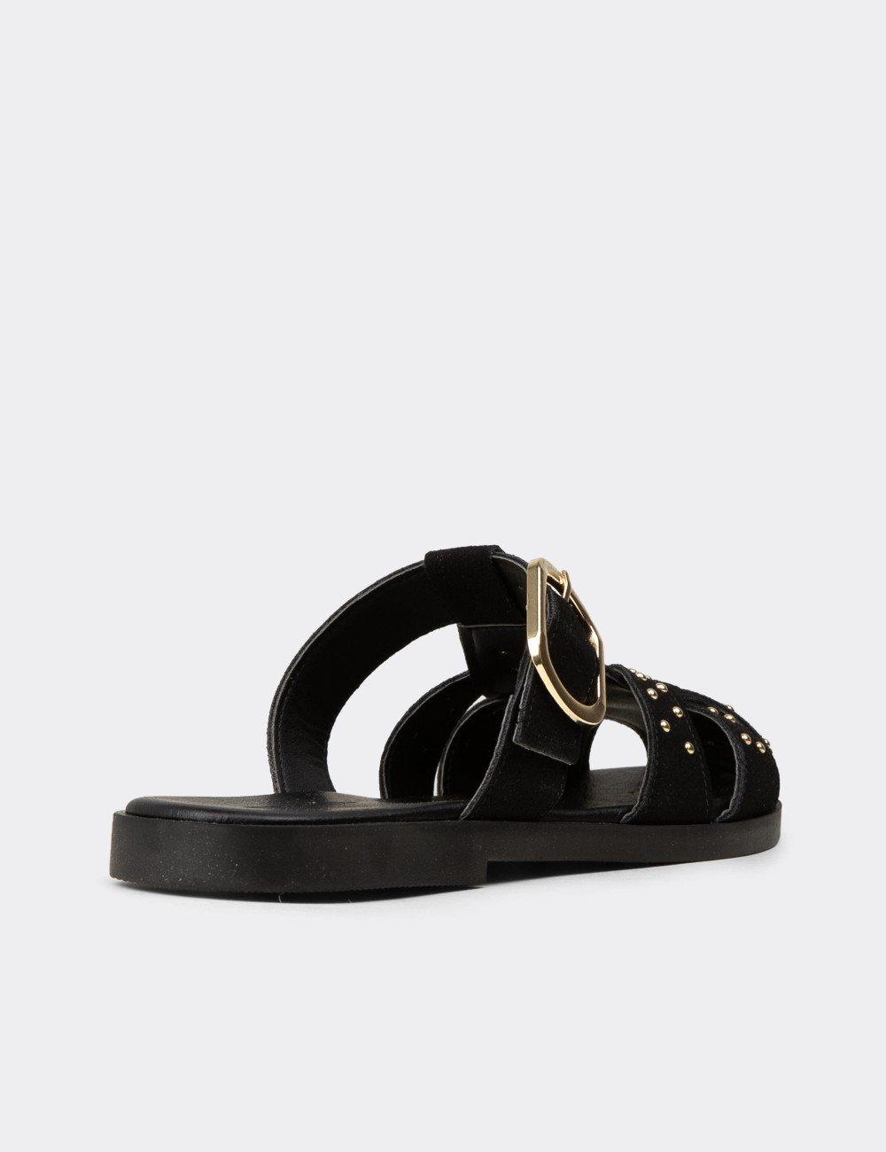 Women's Black Studded Slide Sandals - K0025ZSYHM01