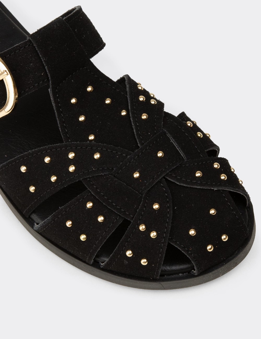 Women's Black Studded Slide Sandals - K0025ZSYHM01