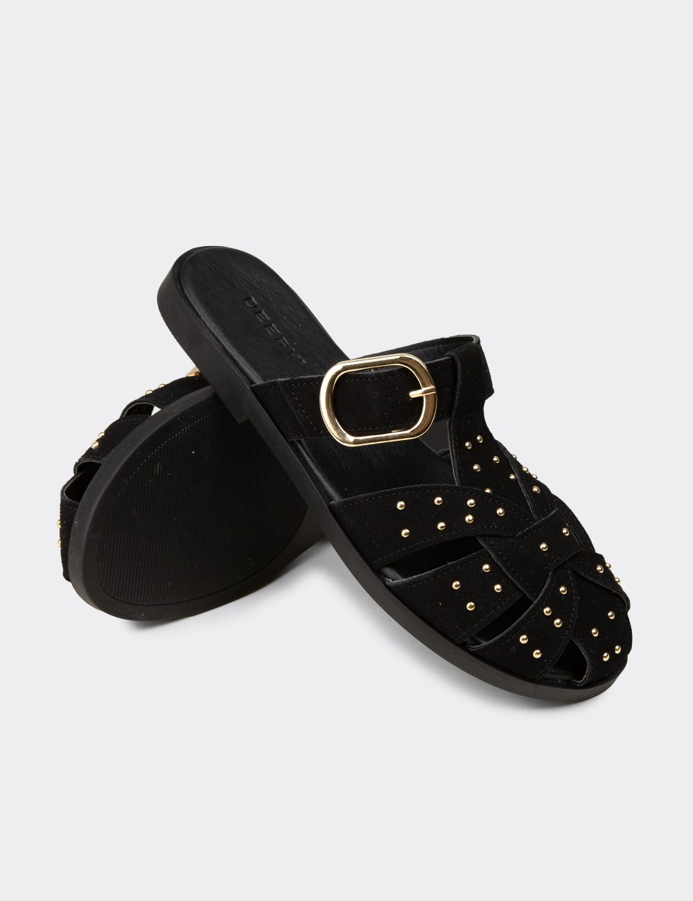 Women's Black Studded Slide Sandals - K0025ZSYHM01