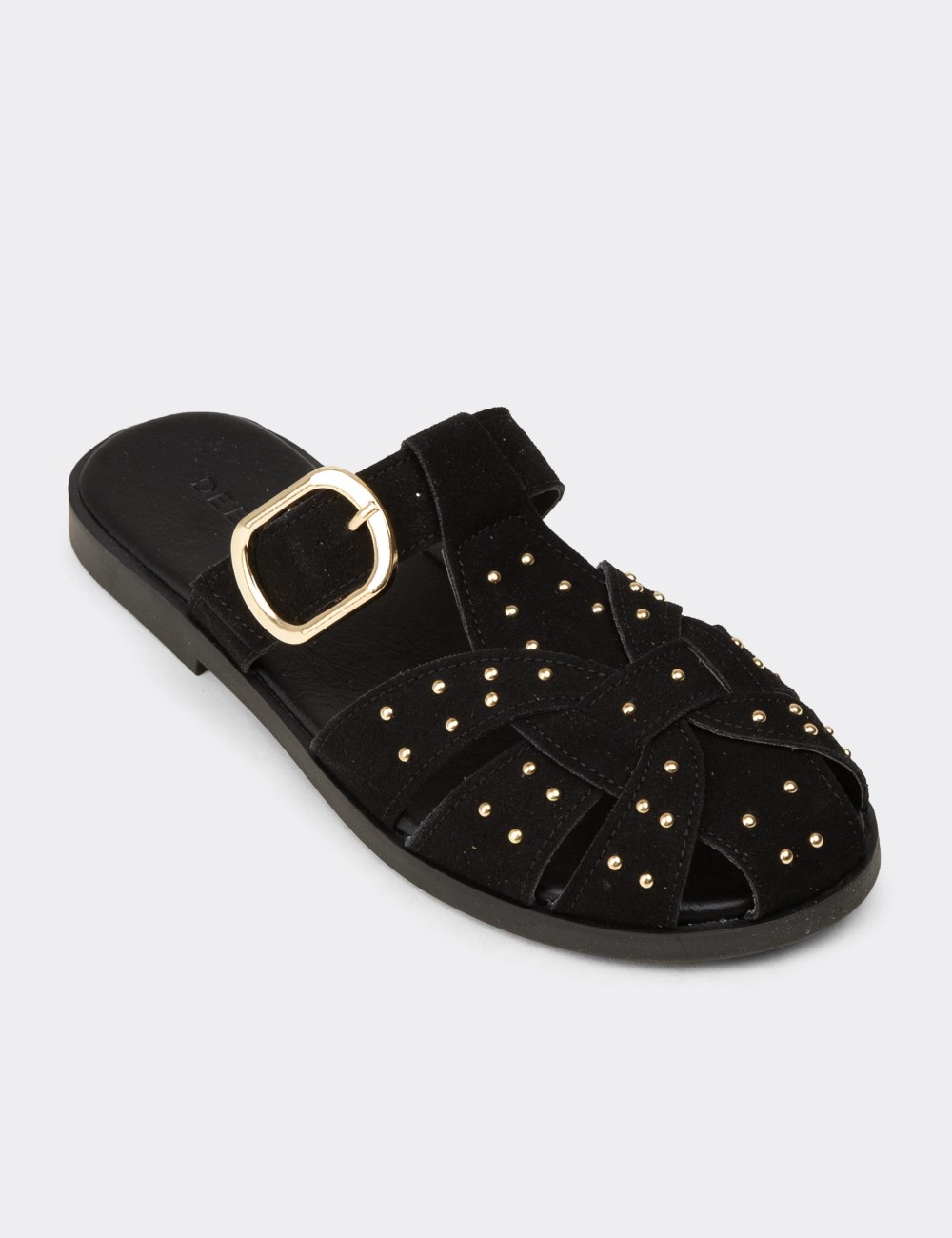 Women's Black Studded Slide Sandals - K0025ZSYHM01