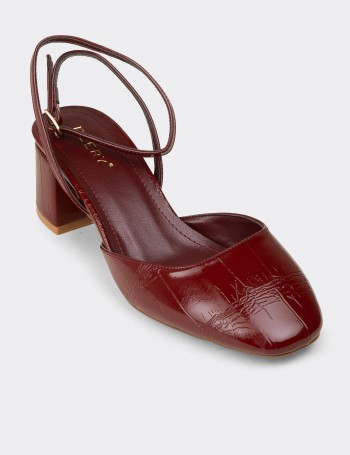 Women's Burgundy Patent Slingback Block Heels