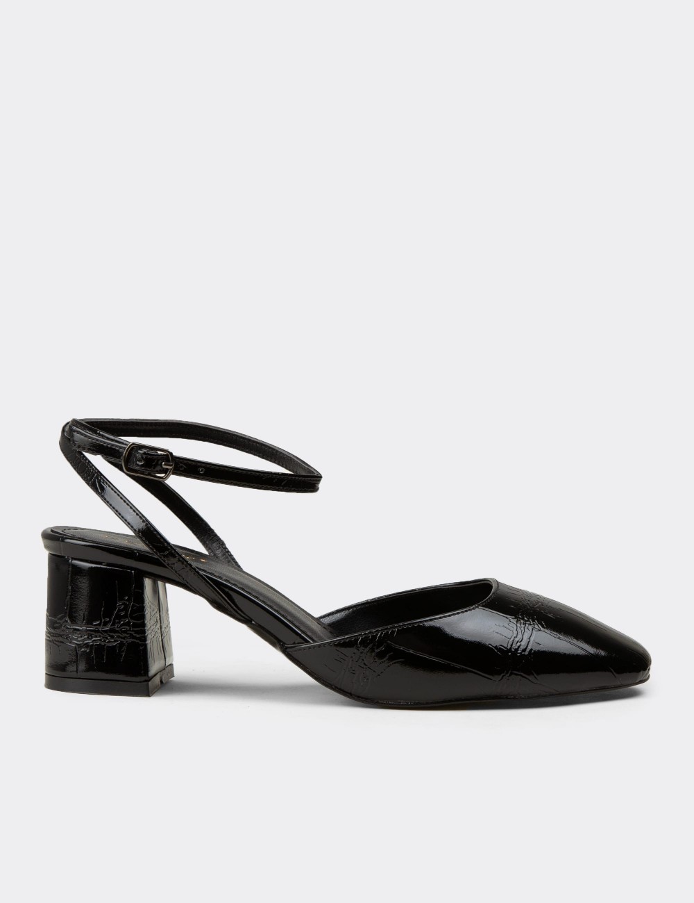 Women's Black Glossy Slingback Block Heels - RD016ZSYHM01