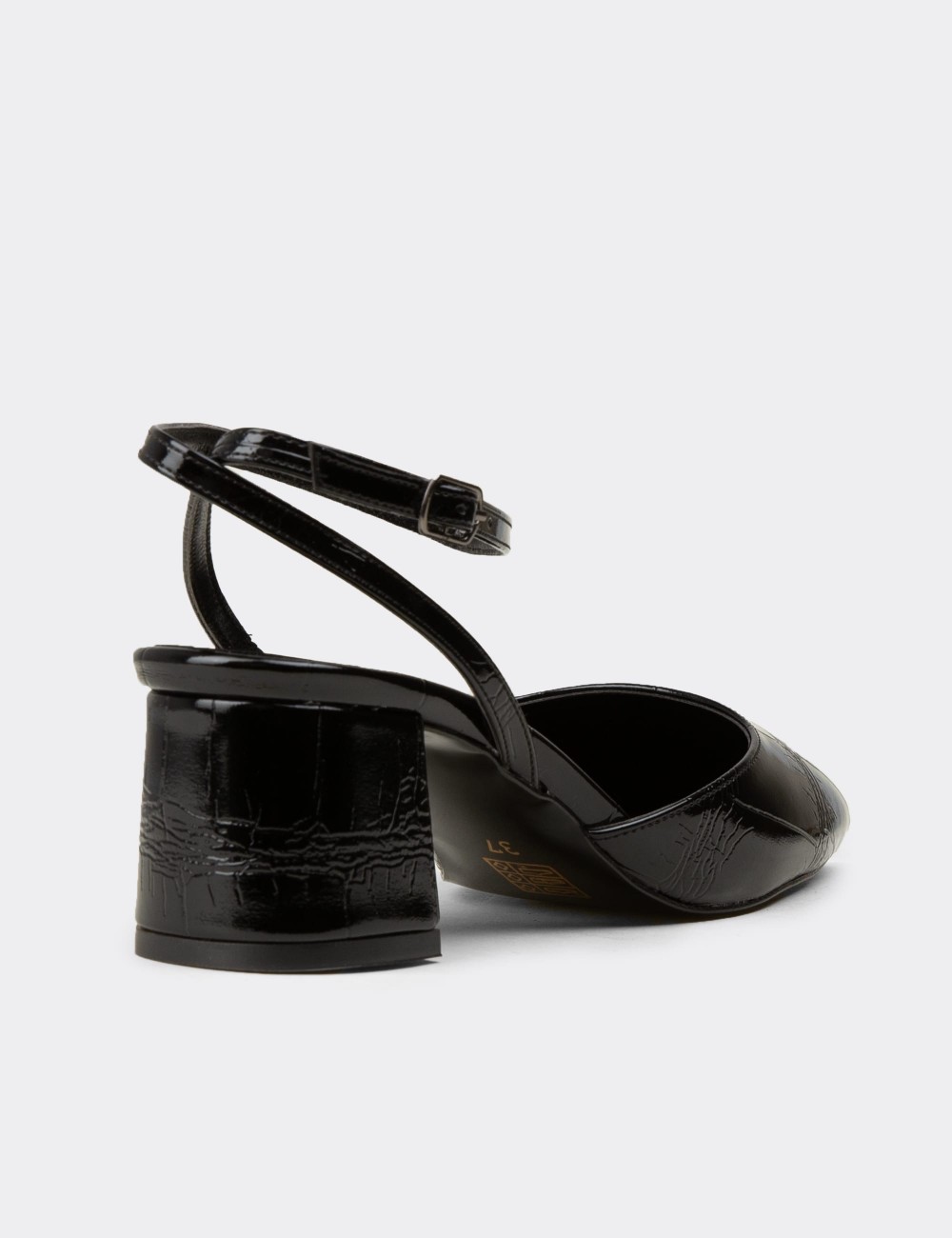 Women's Black Glossy Slingback Block Heels - RD016ZSYHM01