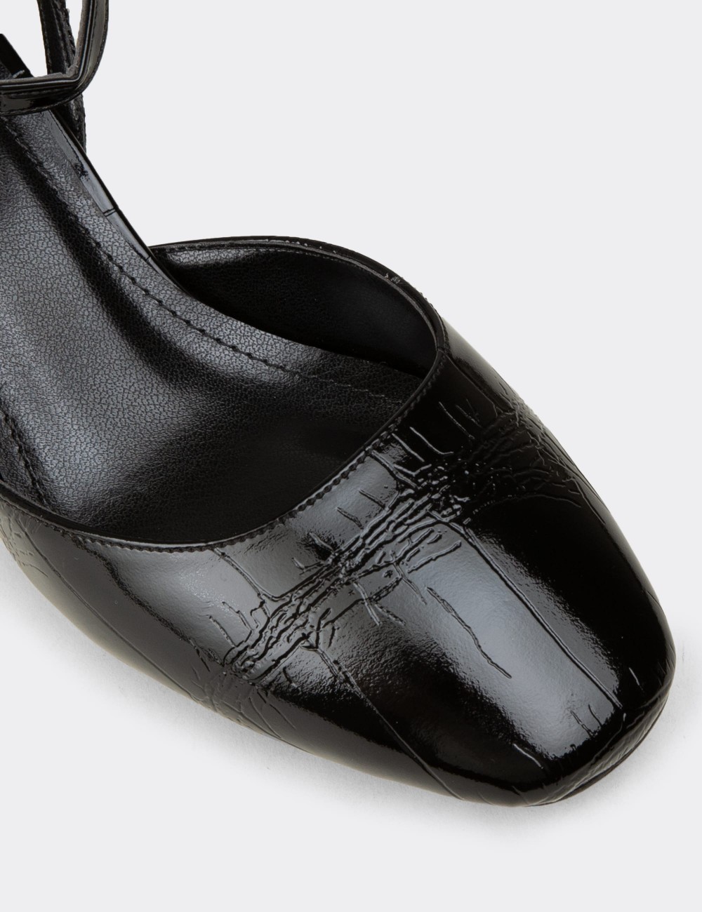 Women's Black Glossy Slingback Block Heels - RD016ZSYHM01
