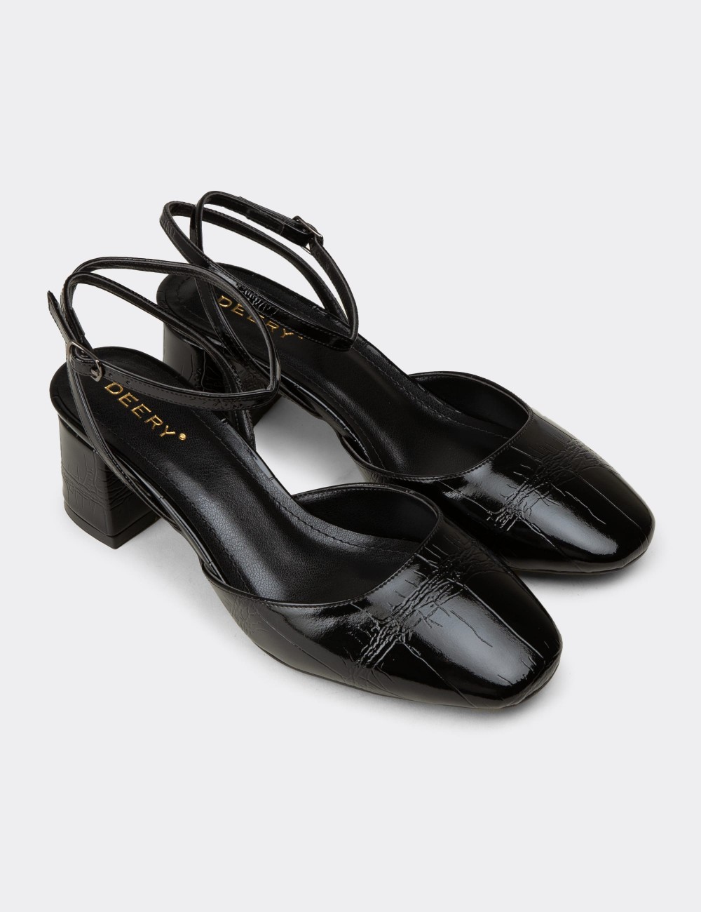 Women's Black Glossy Slingback Block Heels - RD016ZSYHM01