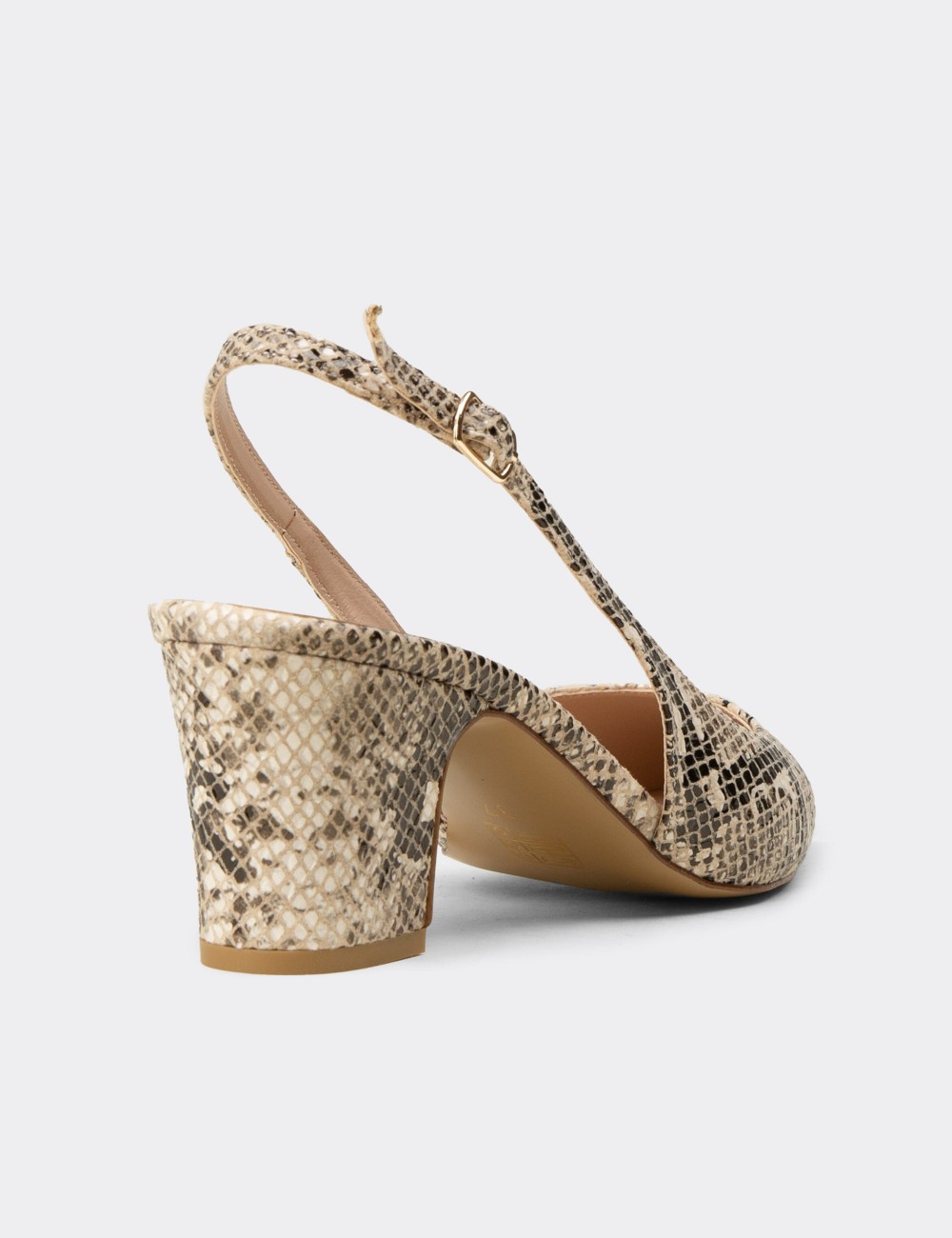 Women's Beige Snake Pattern Slingback Heels - RD125ZBEJM01
