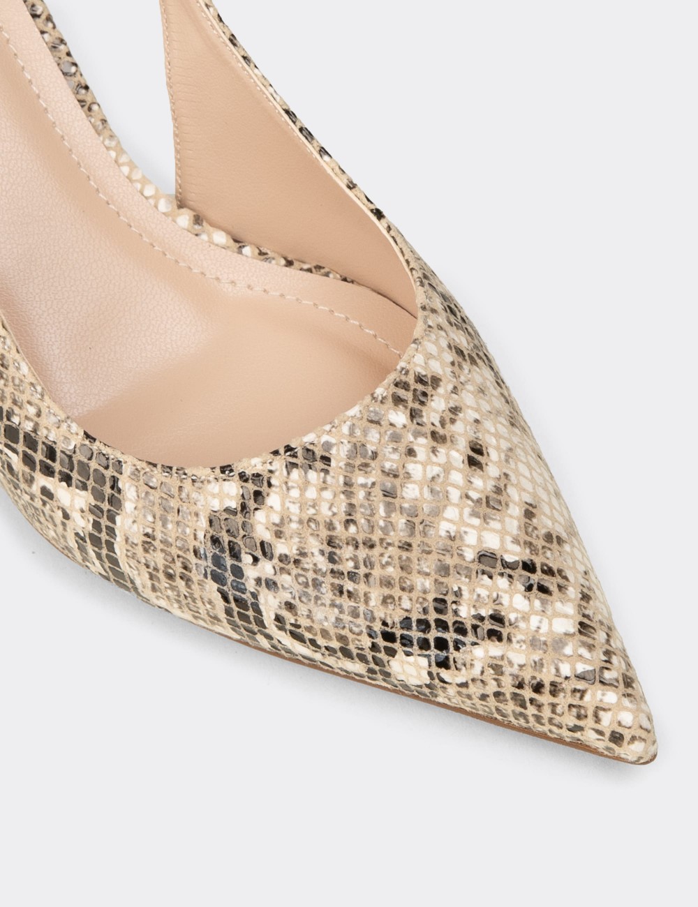 Women's Beige Snake Pattern Slingback Heels - RD125ZBEJM01