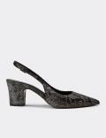 Women's Black Python Pattern Slingback Heels