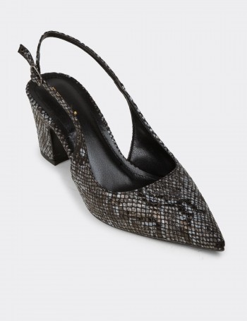 Women's Black Python Pattern Slingback Heels