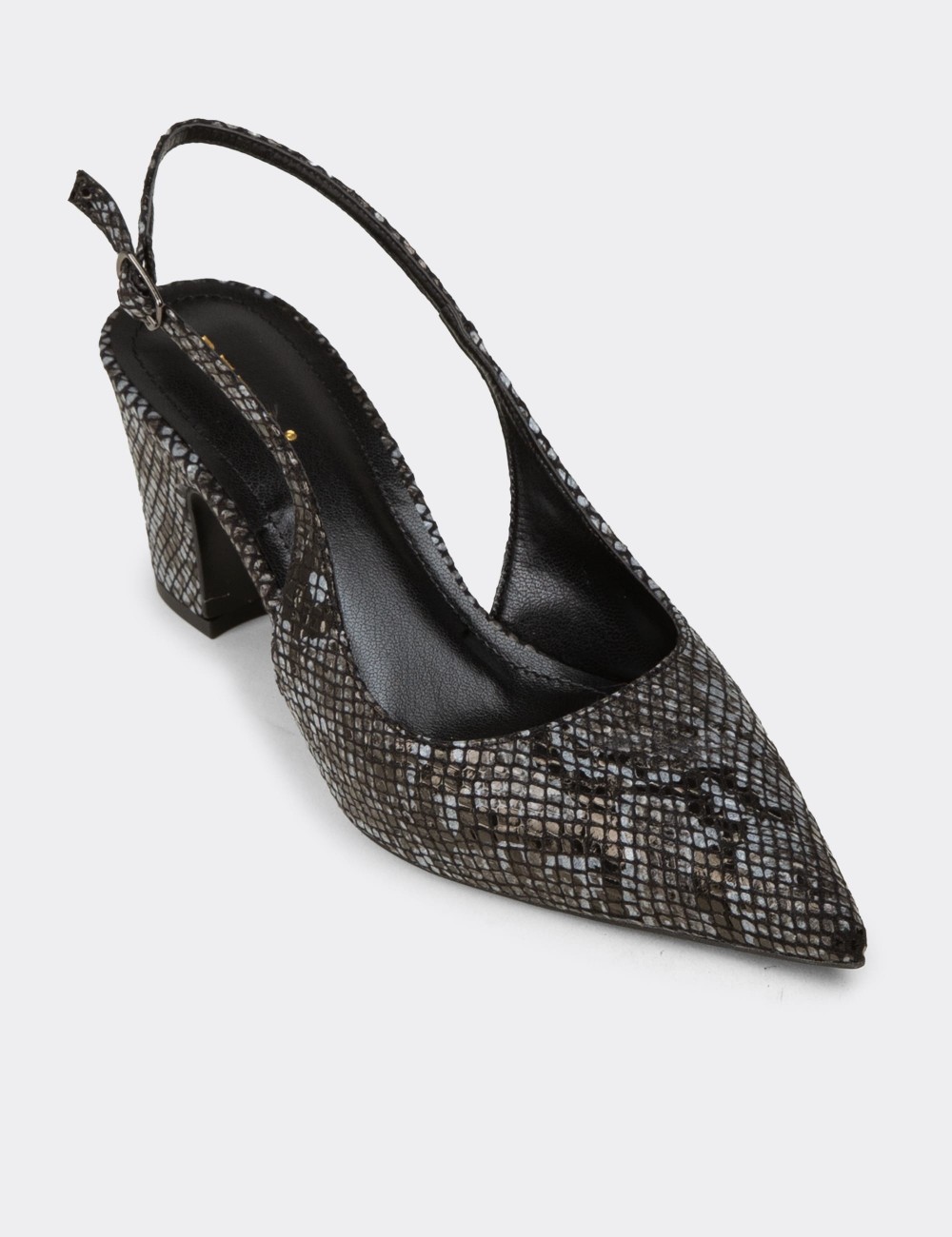 Women's Black Python Pattern Slingback Heels - RD125ZSYHM01