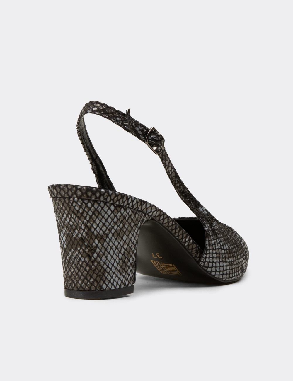 Women's Black Python Pattern Slingback Heels - RD125ZSYHM01