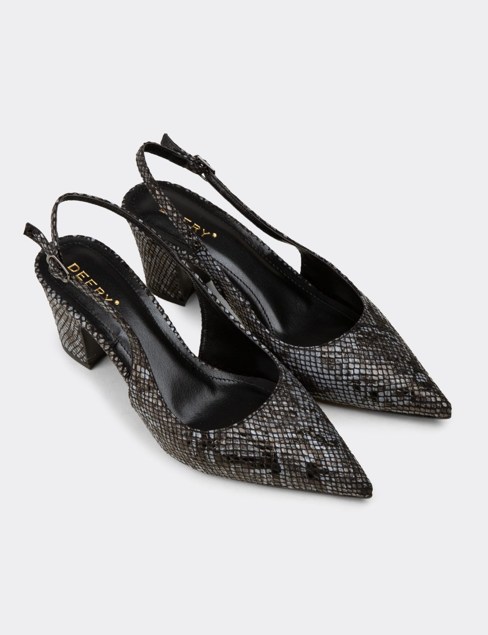 Women's Black Python Pattern Slingback Heels - RD125ZSYHM01