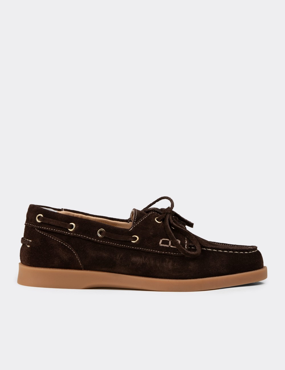 Women's Brown Suede Leather Nautical Footwear - R2602ZKHVC01