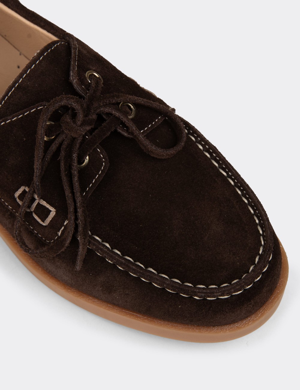 Women's Brown Suede Leather Nautical Footwear - R2602ZKHVC01
