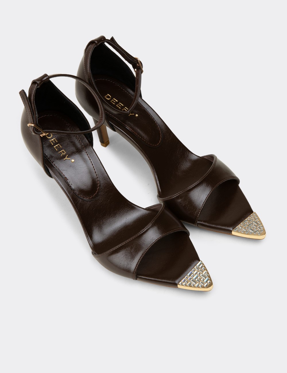 Women's Brown Ankle Strap Evening Sandals - RD400ZKHVM01