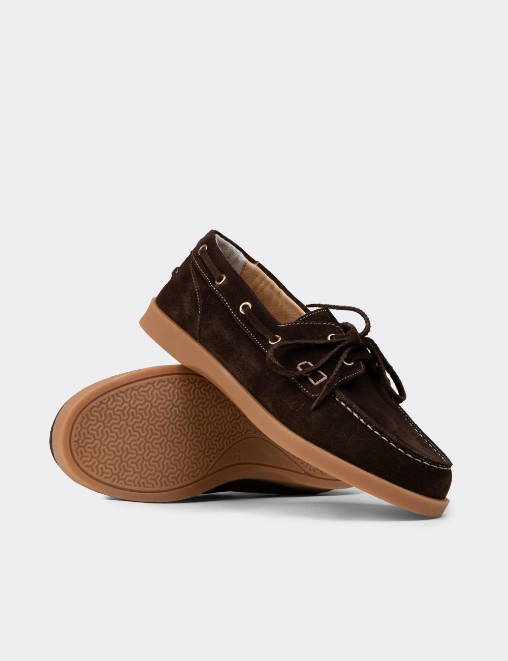 Women's Brown Suede Leather Nautical Footwear - R2602ZKHVC01