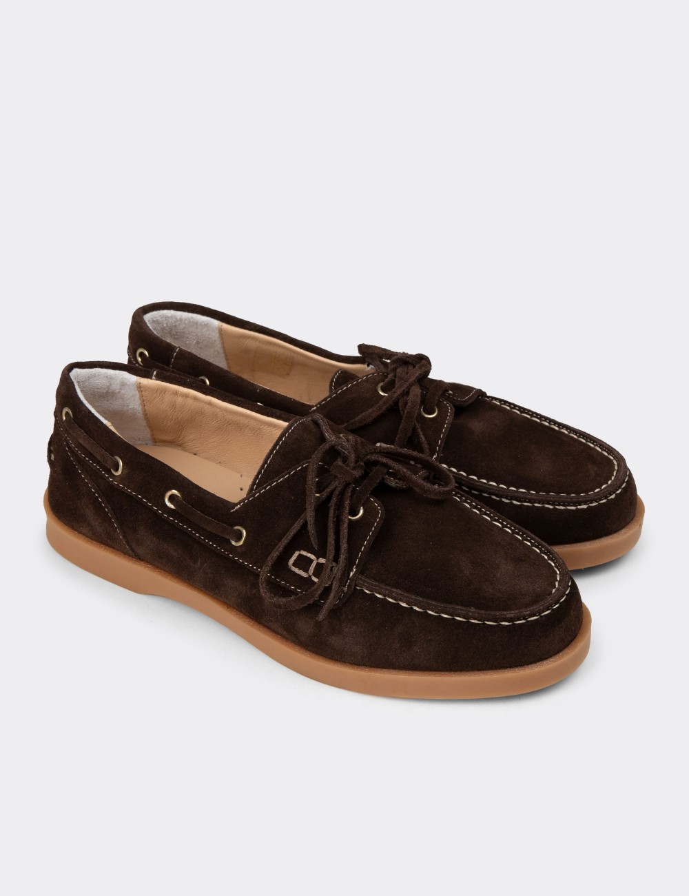 Women's Brown Suede Leather Nautical Footwear - R2602ZKHVC01