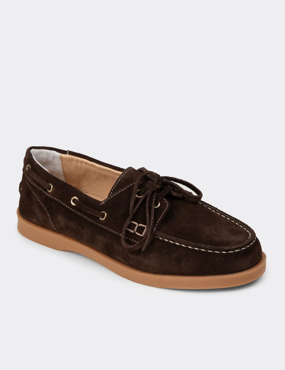 Women's Brown Suede Leather Nautical Footwear - R2602ZKHVC01