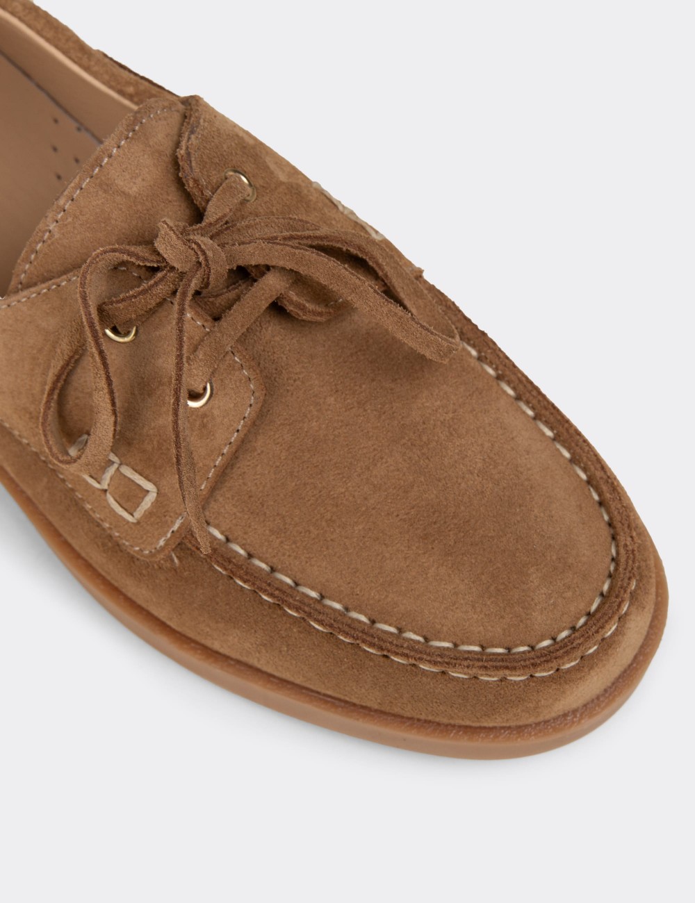 Women's Tan Suede Leather Nautical Footwear - R2602ZTBAC01