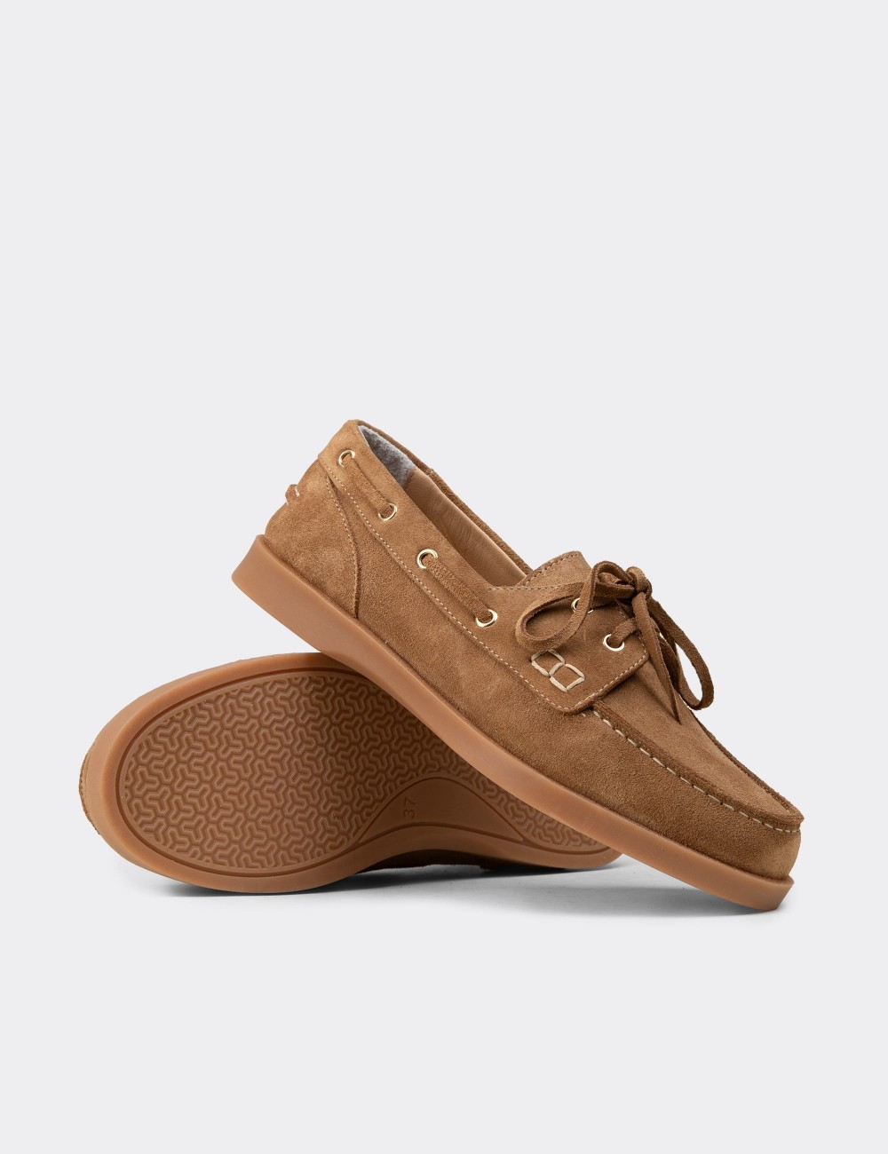 Women's Tan Suede Leather Nautical Footwear - R2602ZTBAC01