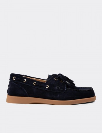 Men's Navy Suede Leather Boat Shoes