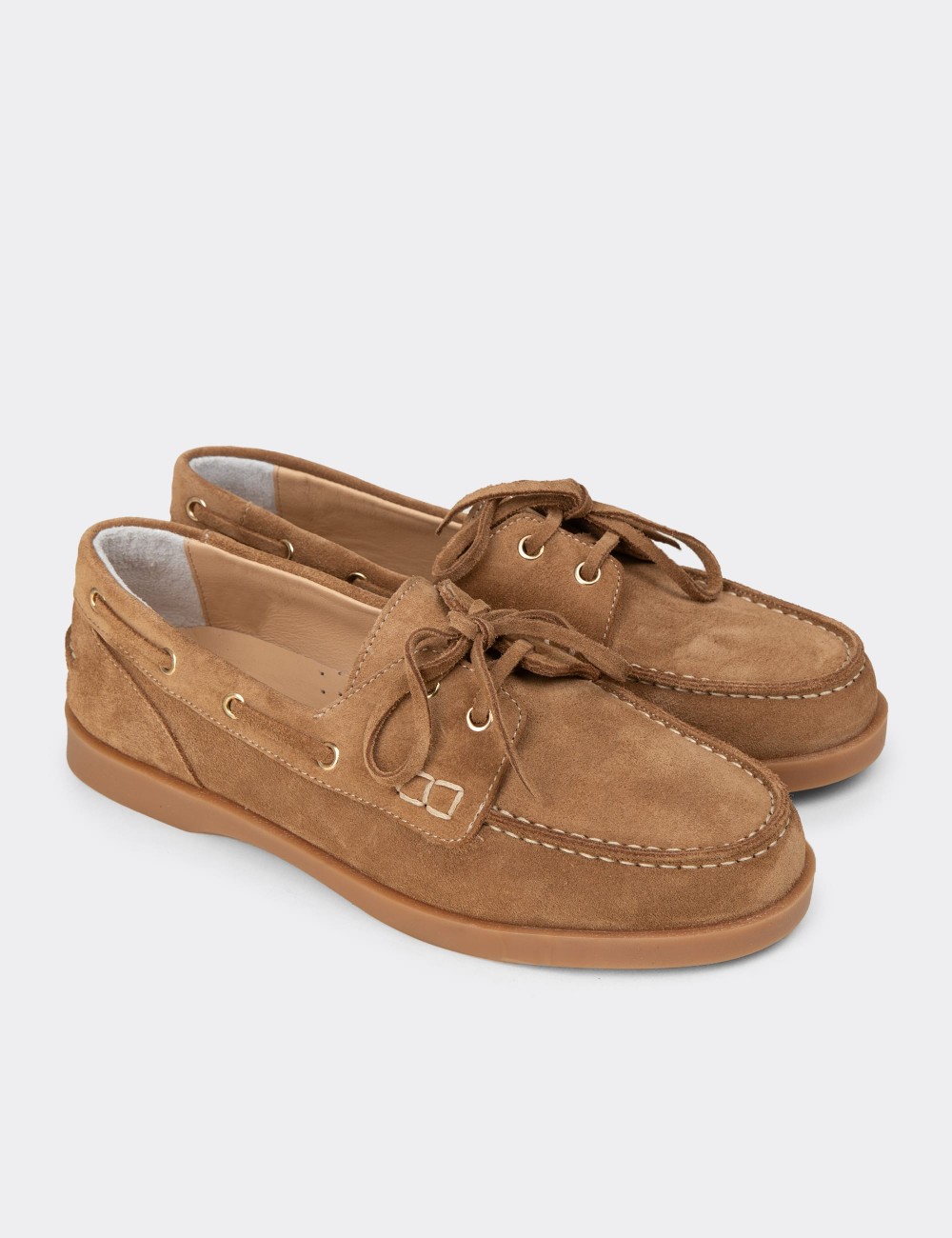 Women's Tan Suede Leather Nautical Footwear - R2602ZTBAC01