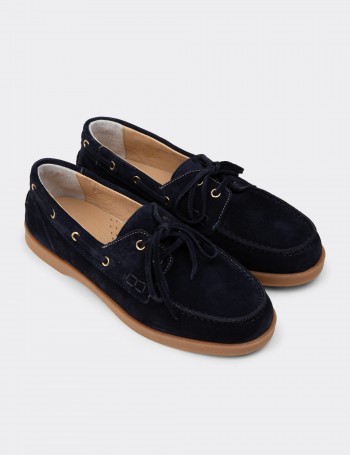 Men's Navy Suede Leather Boat Shoes