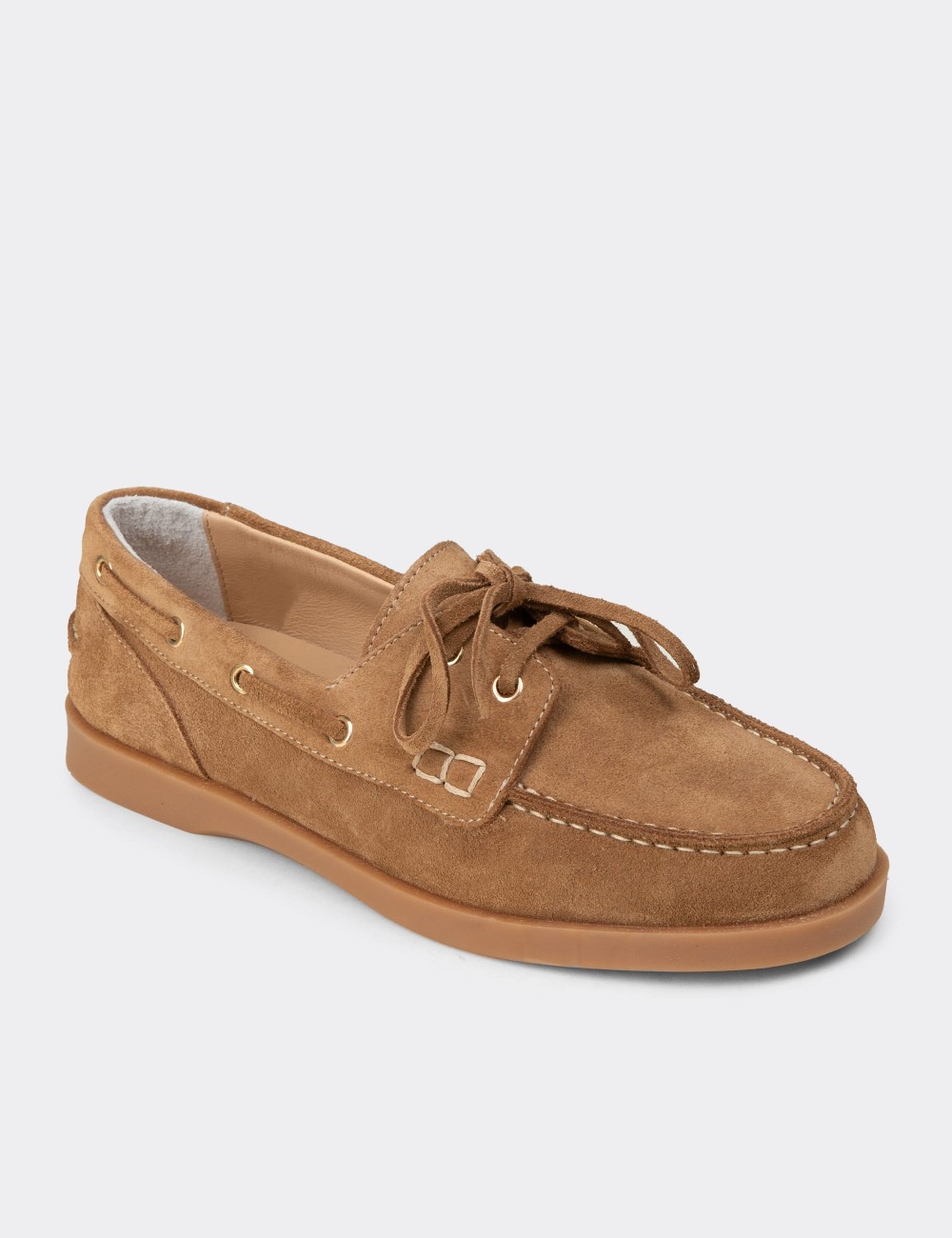 Women's Tan Suede Leather Nautical Footwear - R2602ZTBAC01