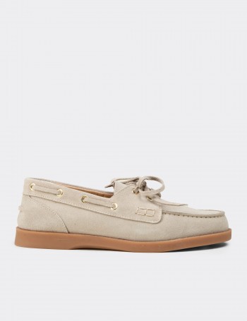 Women's Beige Suede Leather Boat Shoes