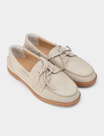 Women's Beige Suede Leather Boat Shoes