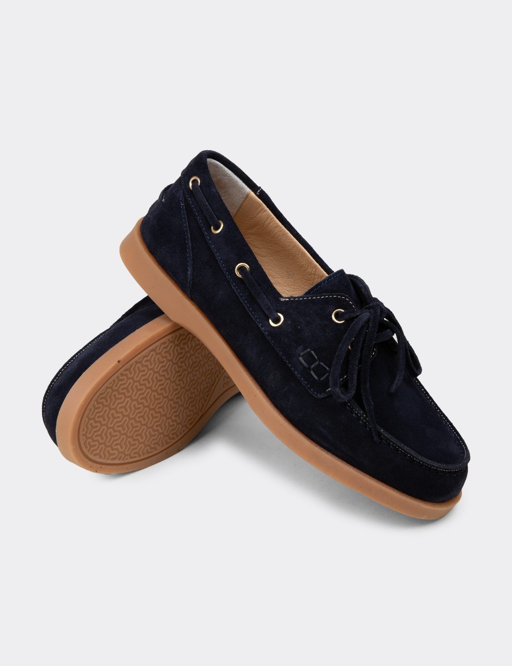 Men's Navy Suede Leather Boat Shoes - R2602ZLCVC01