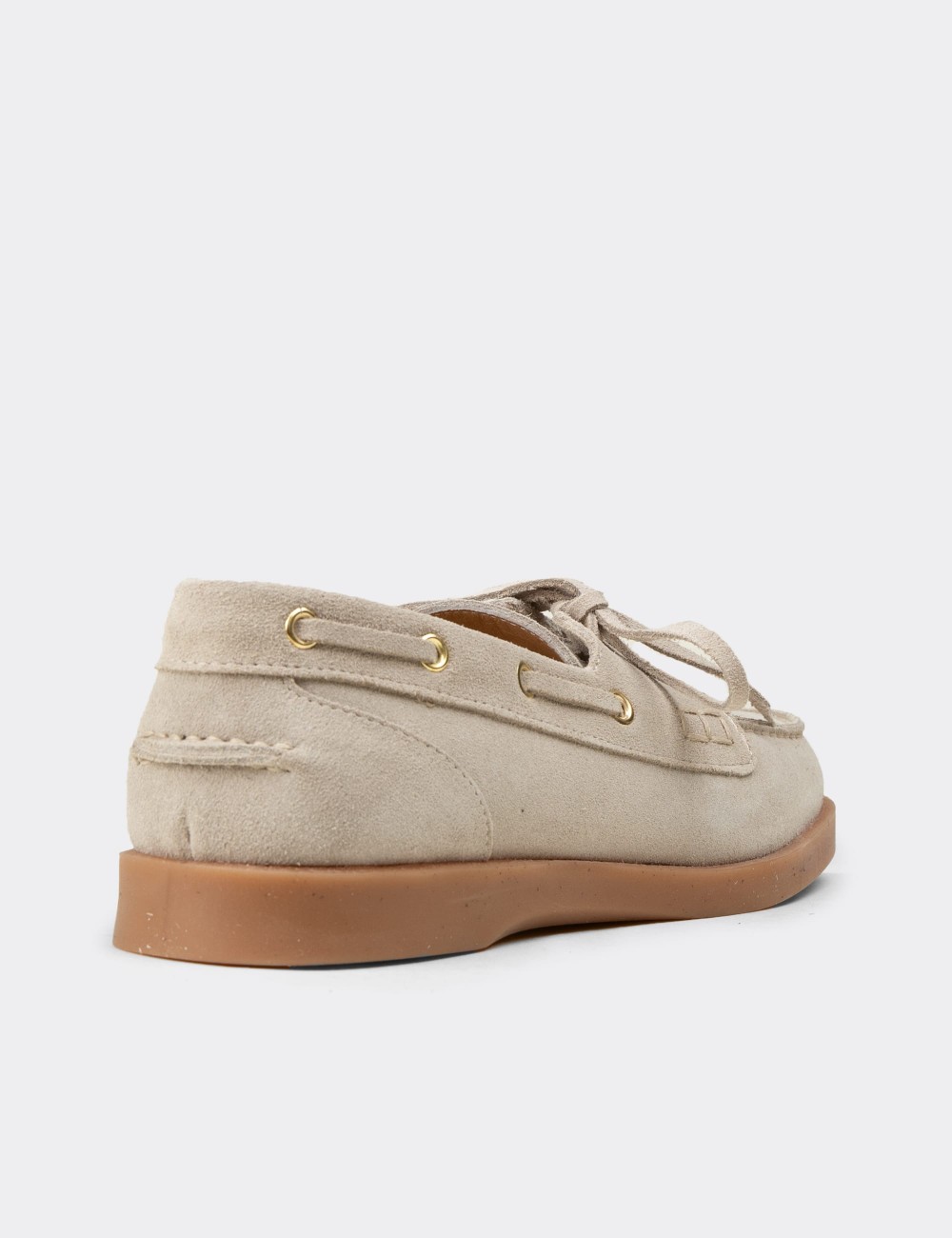 Women's Beige Suede Leather Boat Shoes - R2602ZBEJC01