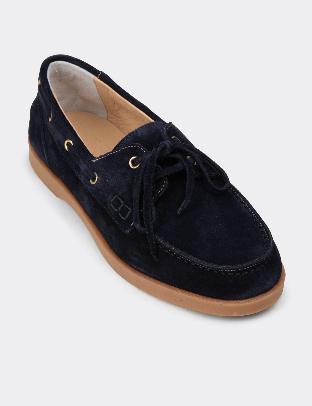 Men's Navy Suede Leather Boat Shoes - R2602ZLCVC01