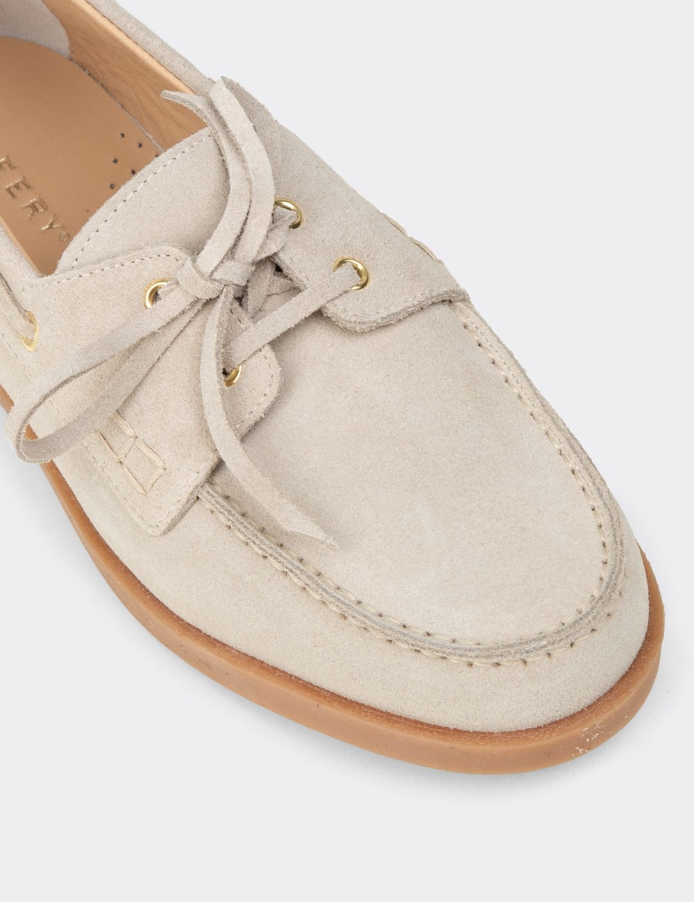 Women's Beige Suede Leather Boat Shoes - R2602ZBEJC01
