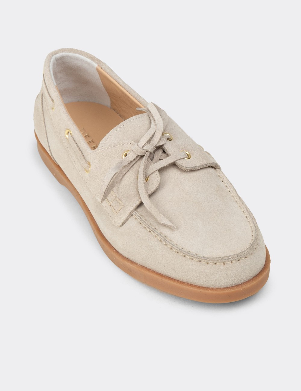 Women's Beige Suede Leather Boat Shoes - R2602ZBEJC01