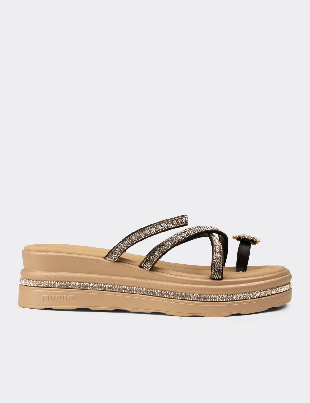 Women's Black Platform Slide Sandals - K6400ZSYHC01