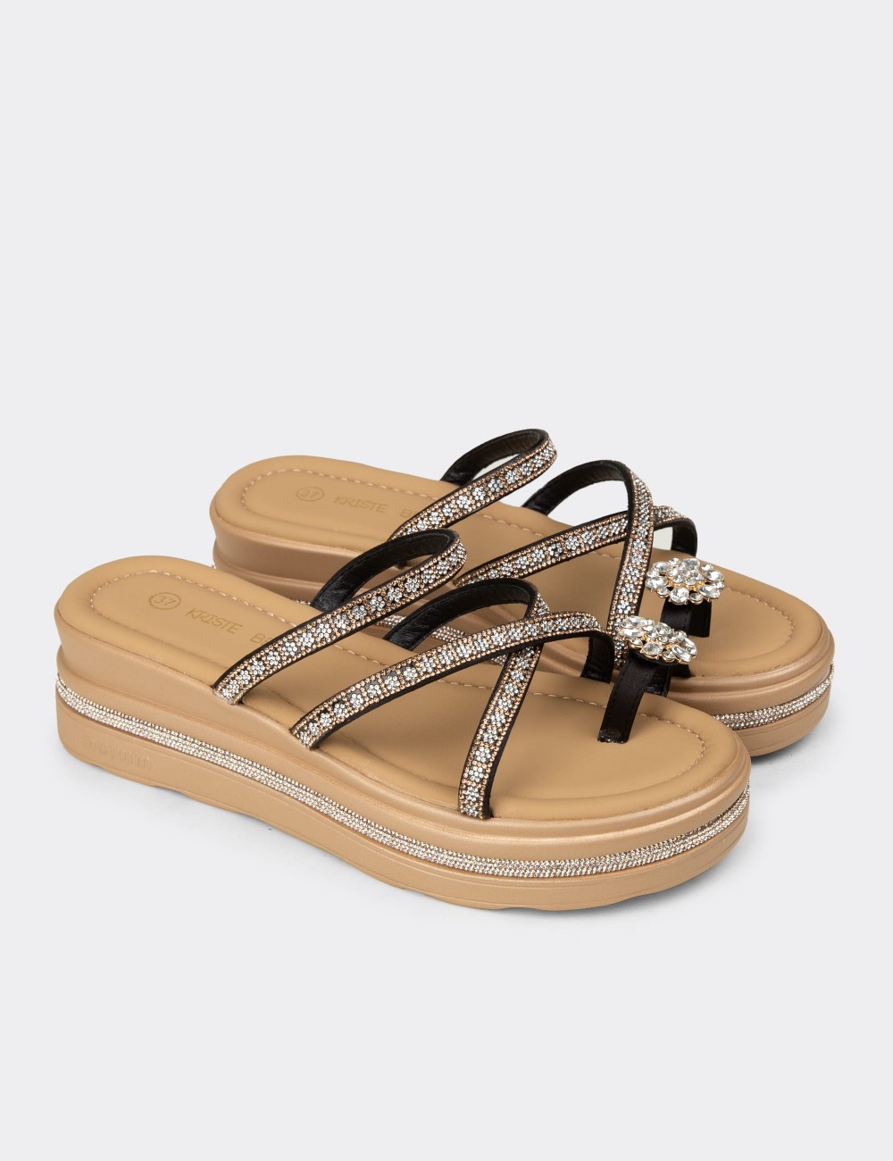 Women's Black Platform Slide Sandals - K6400ZSYHC01