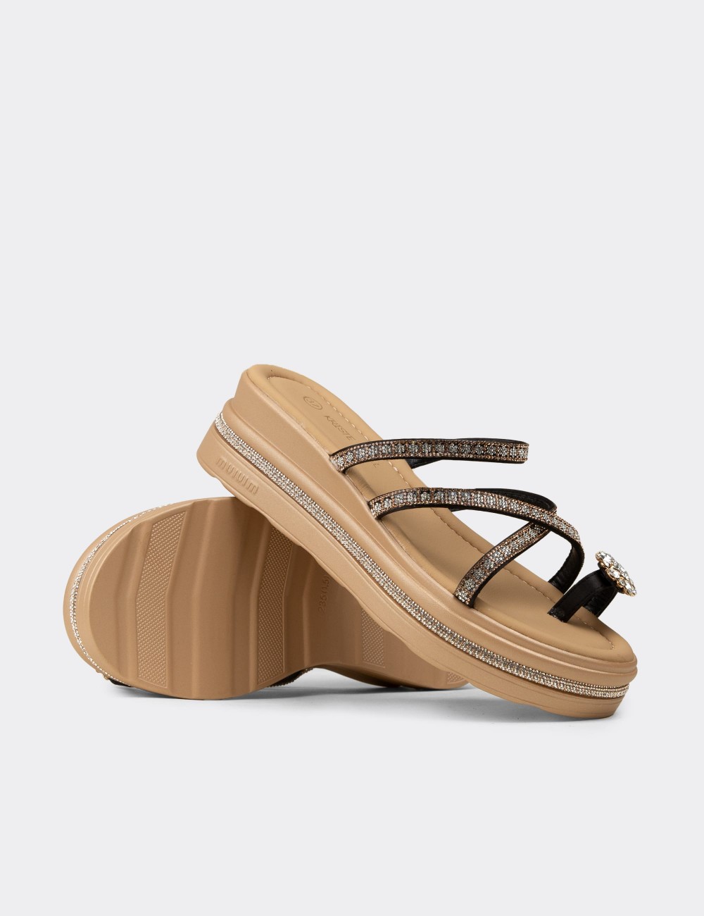 Women's Black Platform Slide Sandals - K6400ZSYHC01