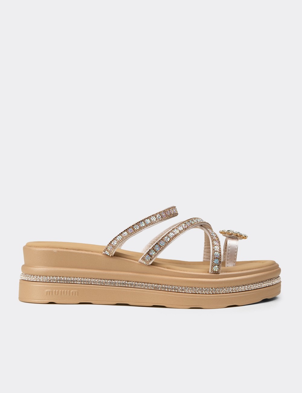 Women's Beige Platform Slide Sandals - K6400ZBEJC01