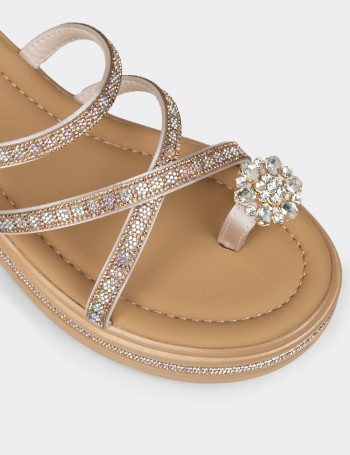 Women's Beige Platform Slide Sandals