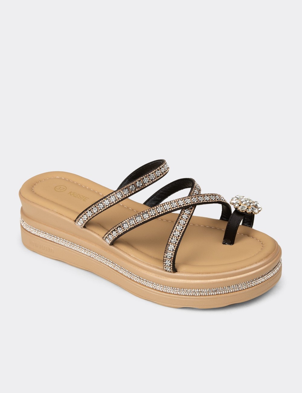 Women's Black Platform Slide Sandals - K6400ZSYHC01